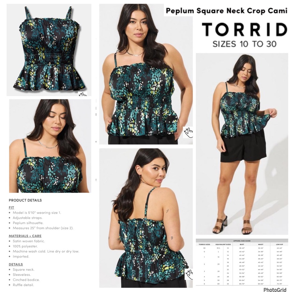 Torrid 1 plus size peplum square neck babydoll cami